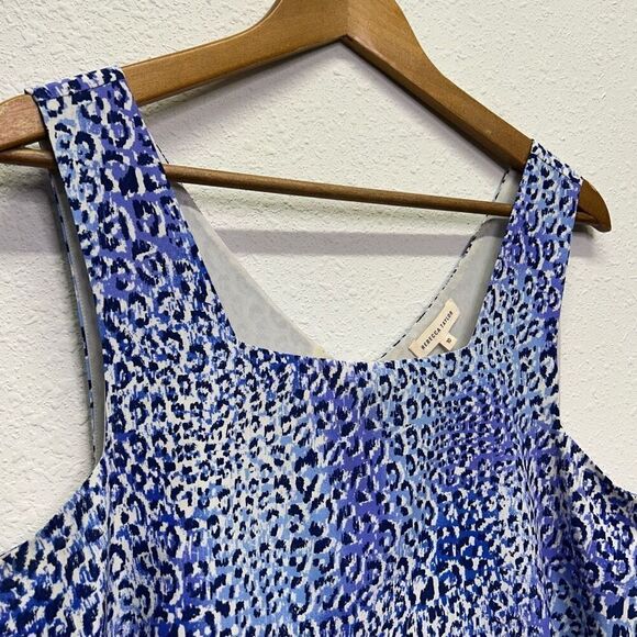 Rebecca Taylor Blue Leopard Print Tiered Peplum Sleeveless Silk Top Size 10 - Picture 4 of 12